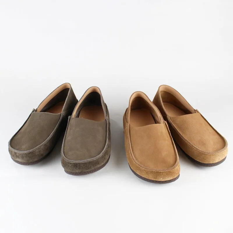 Soft Leather Loafers Breathable Slip Ons Handmade Gray/Khaki