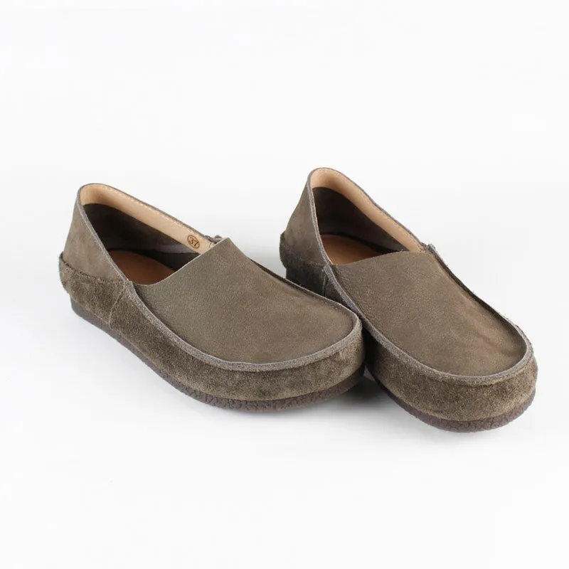 Soft Leather Loafers Breathable Slip Ons Handmade Gray/Khaki