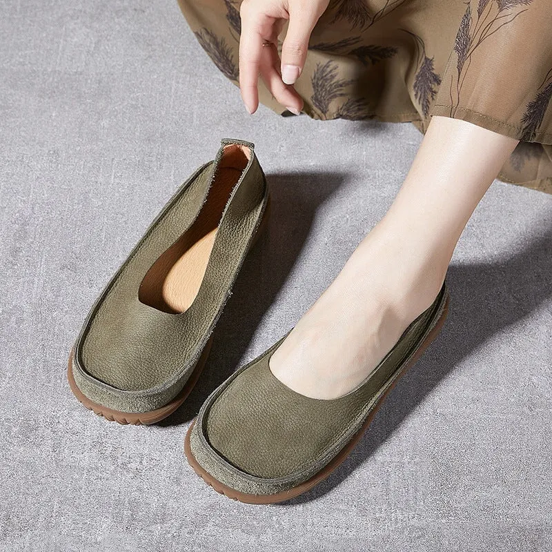 Soft Leather loafers Breathable Slip Ons Handmade in Green/Coffee/Khaki