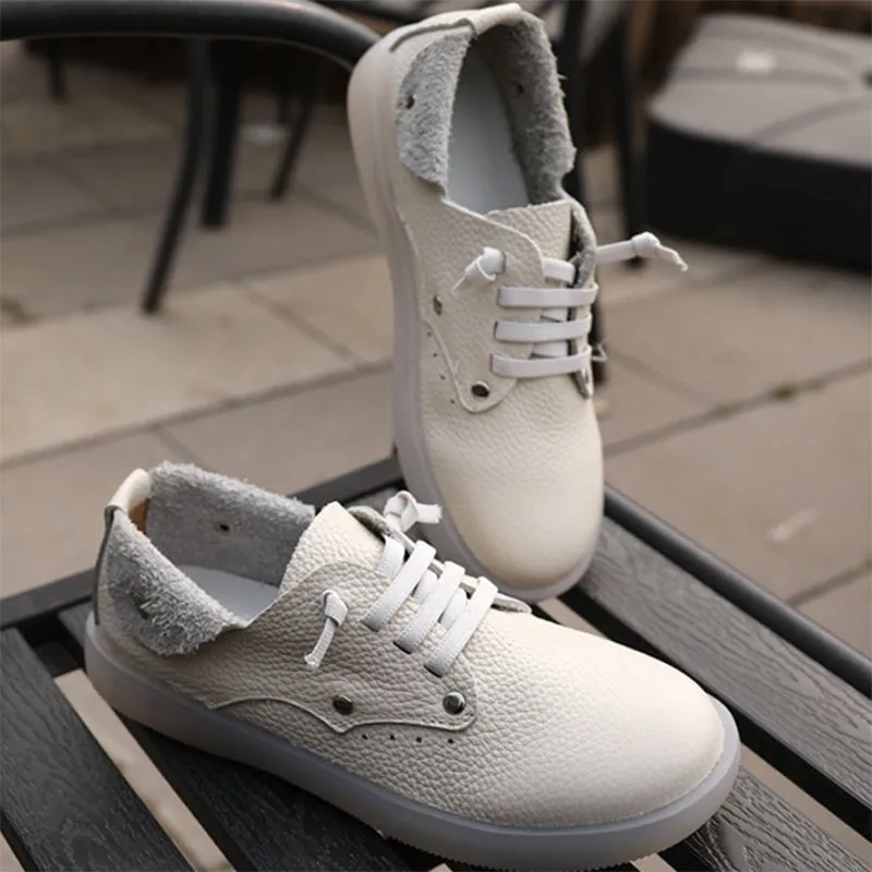 Soft Leather Sneakers For Women Soft Jelly Bottom Handmade in White/Yellow/Coffee