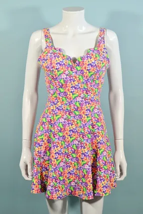 SOLD Sassafras 90s Y2K Neon Floral Print Mini Dress, M