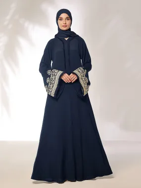 Stitched Blossoms Navy Abaya