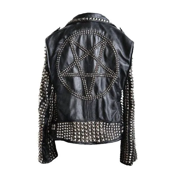 Studded Biker Jacket with Printed Leather for Men