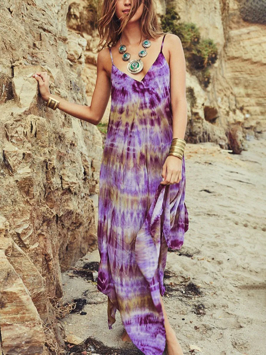 Summer Tie-dye V-neck Slip Casual Dress