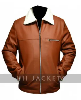 Tan Brown Faux Shearling Leather Jacket