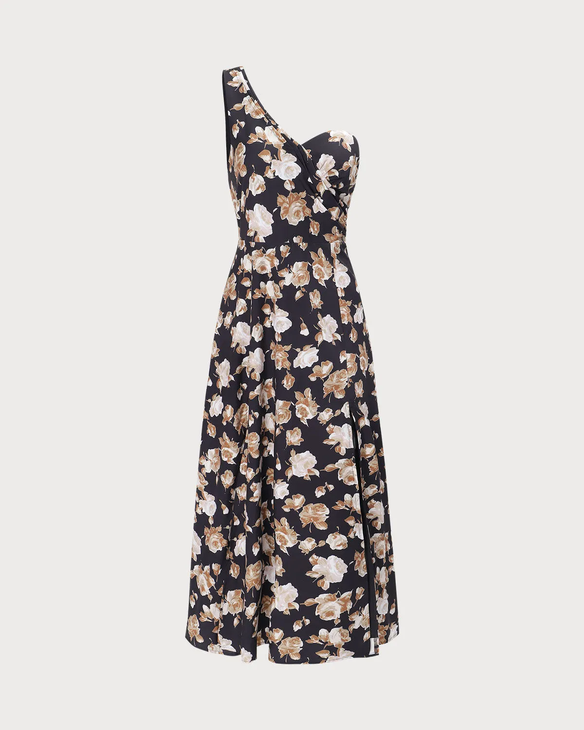 The Black One Shoulder Floral Maxi Dress