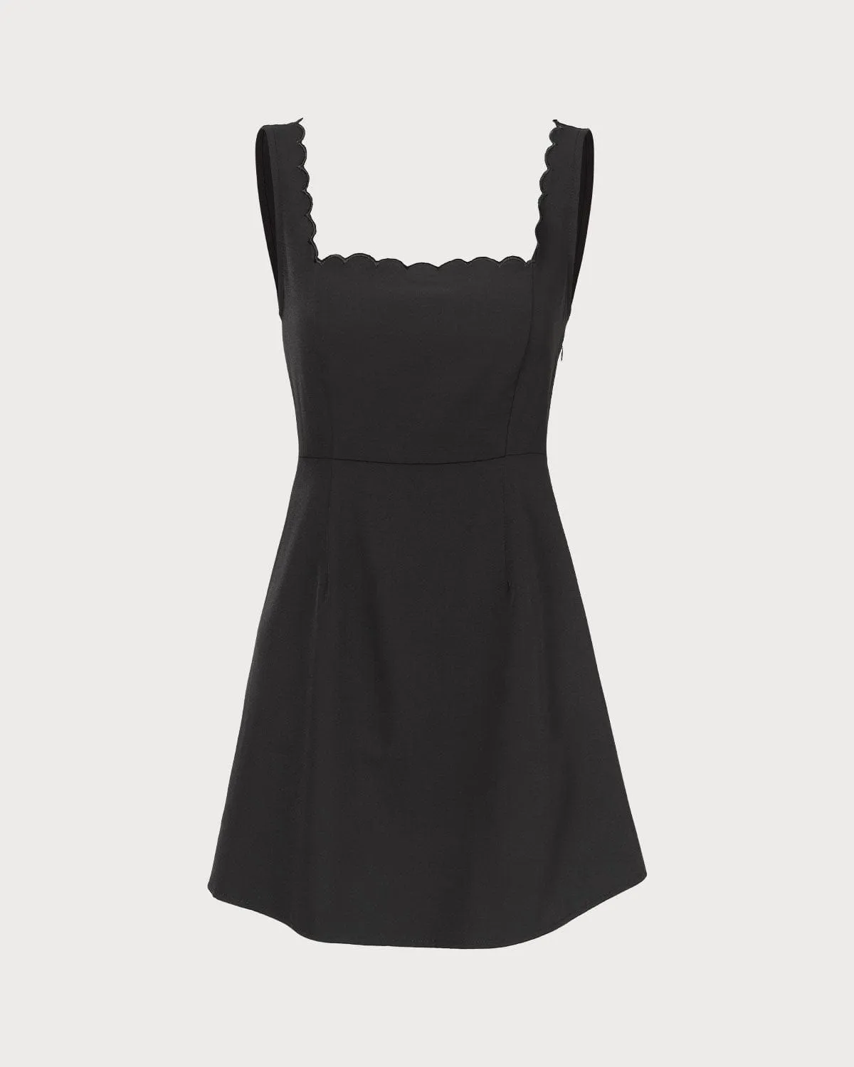 The Black Square Neck Scalloped Mini Dress