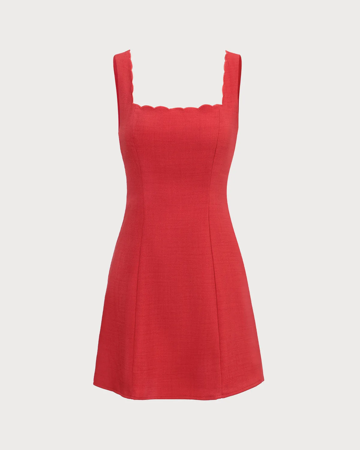 The Red Square Neck Scalloped Mini Dress