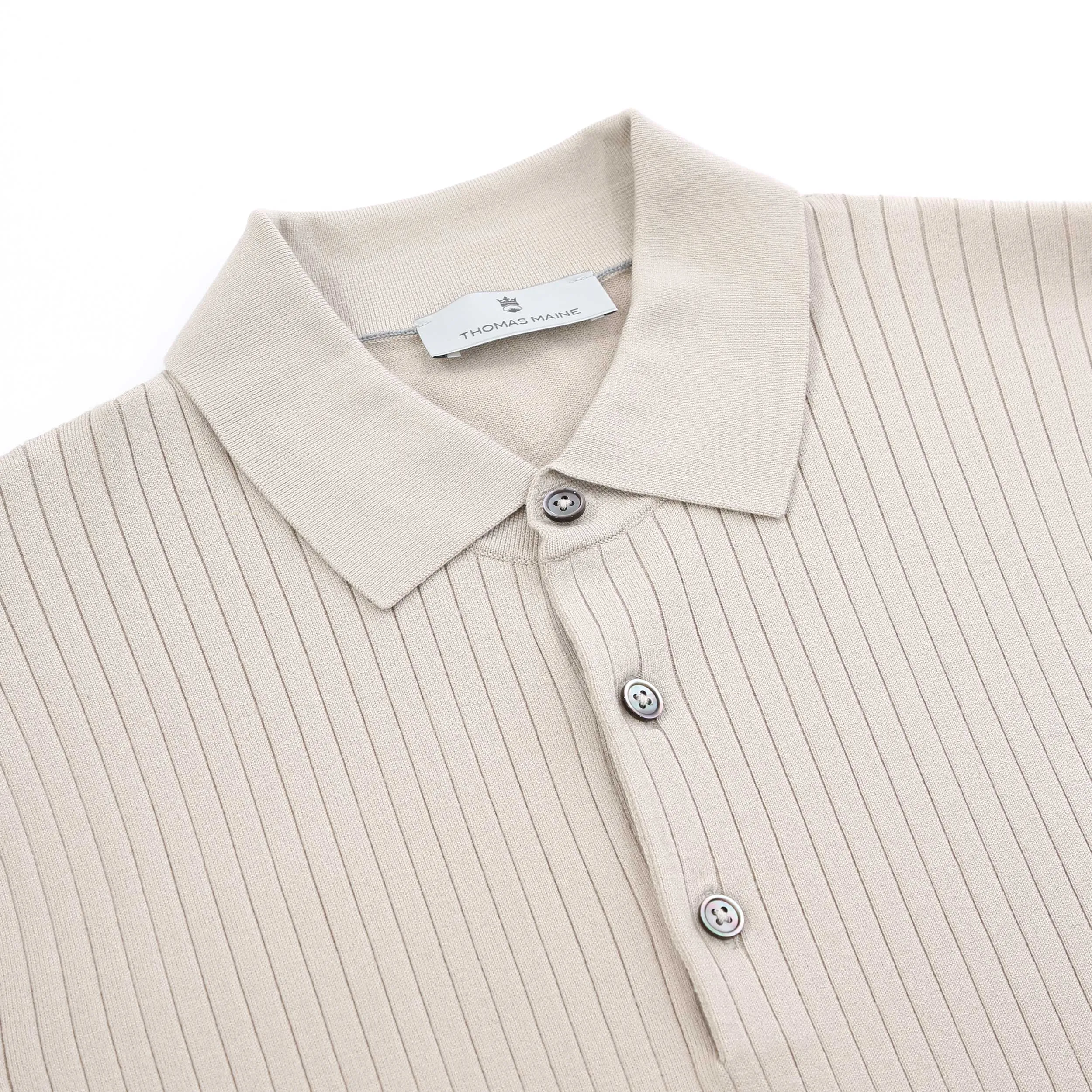 Thomas Maine Ribbed Polo in Beige