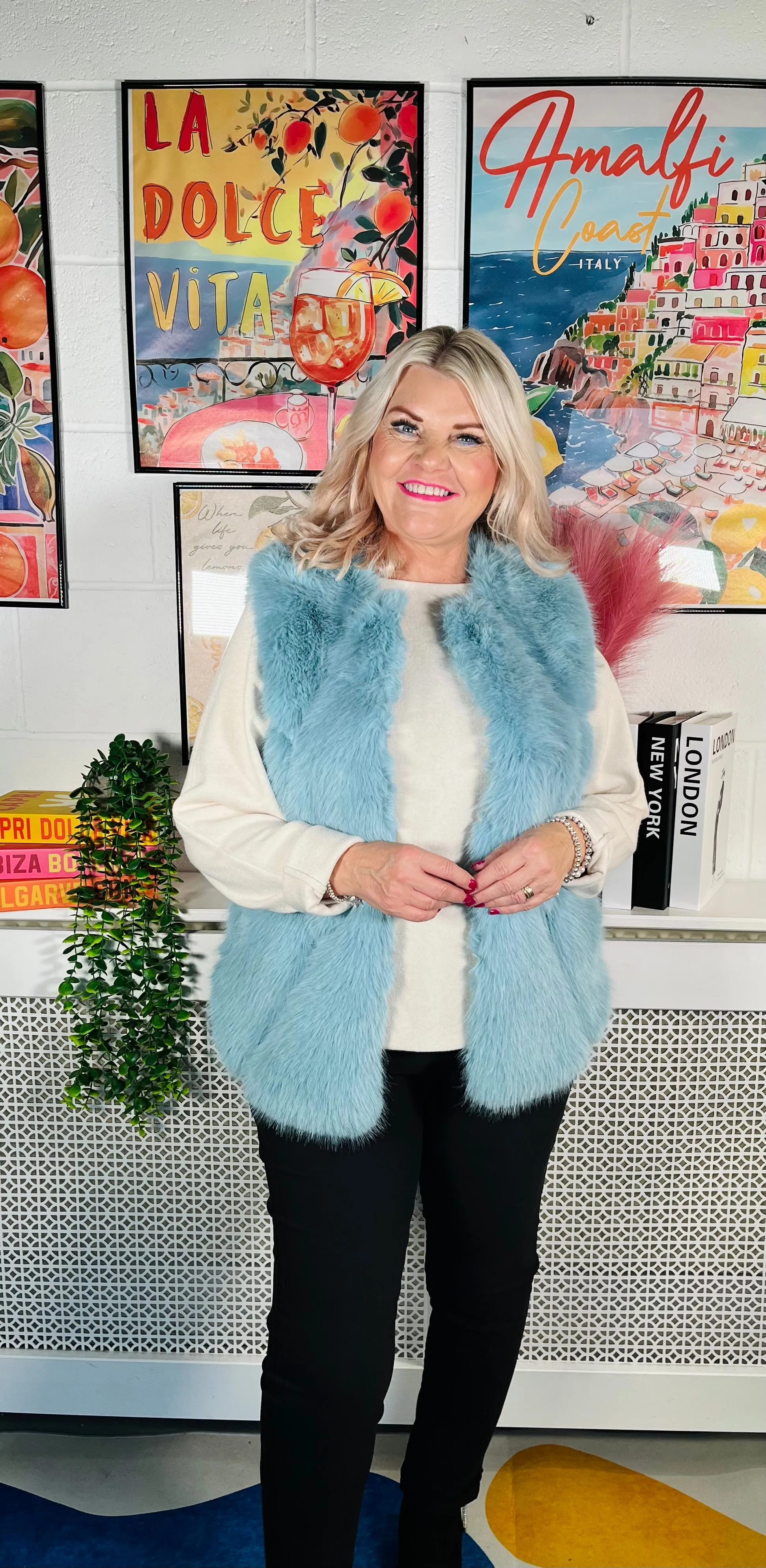 Tiffany Faux Fur Gilet - Aqua