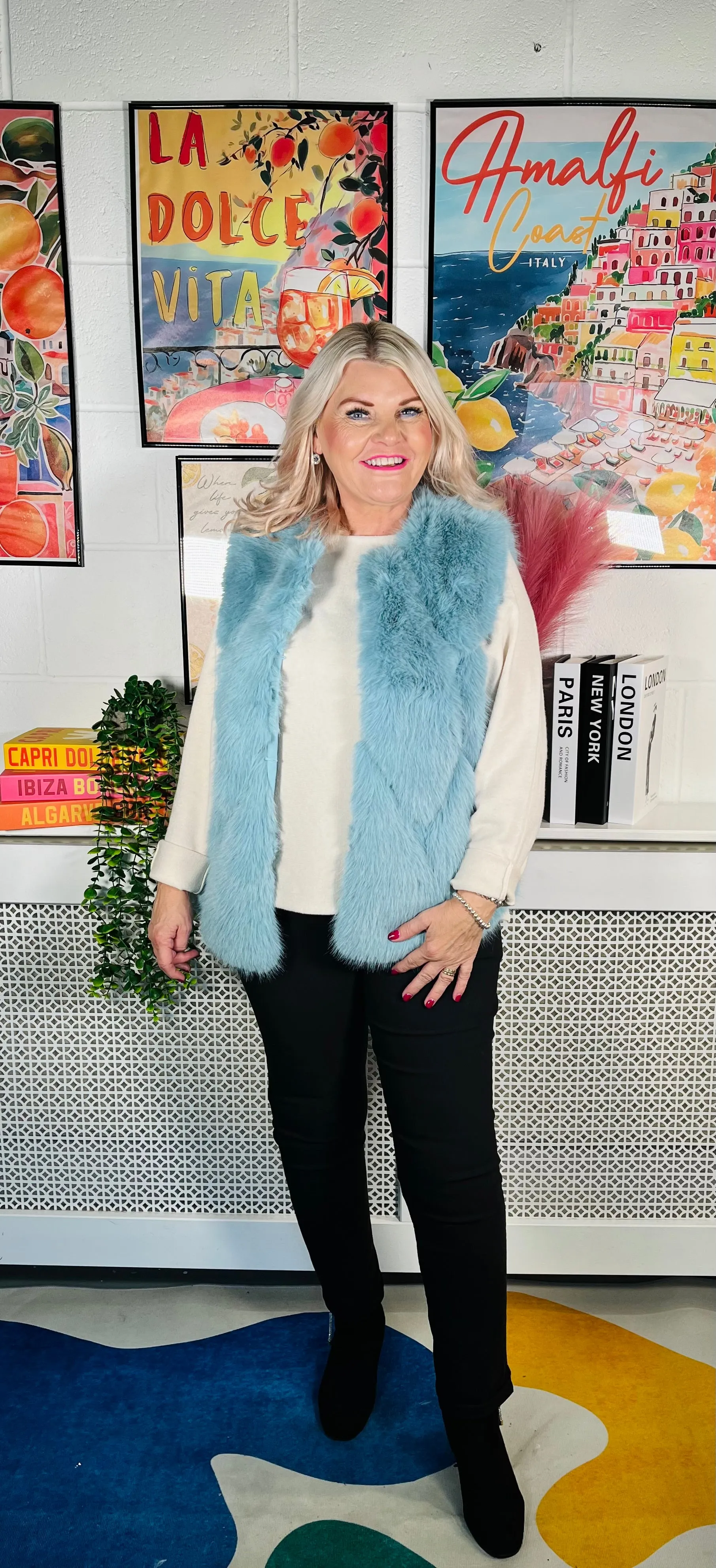 Tiffany Faux Fur Gilet - Aqua