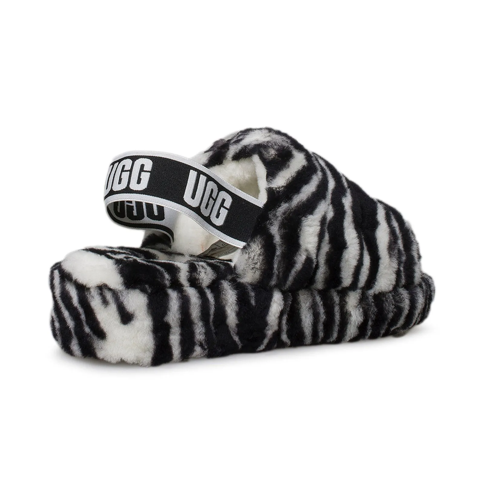 UGG Fluff Yeah Slide Zebra Black White Slippers - Women's