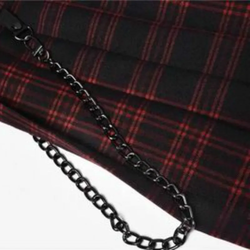 VenusFox Women's Goth Dress Gothic Harajuku Red Plaid Punk Rave Mini Slip Dress Emo Accessories Summer Sundress Fashion Women