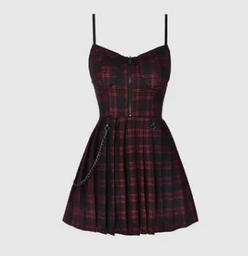 VenusFox Women's Goth Dress Gothic Harajuku Red Plaid Punk Rave Mini Slip Dress Emo Accessories Summer Sundress Fashion Women