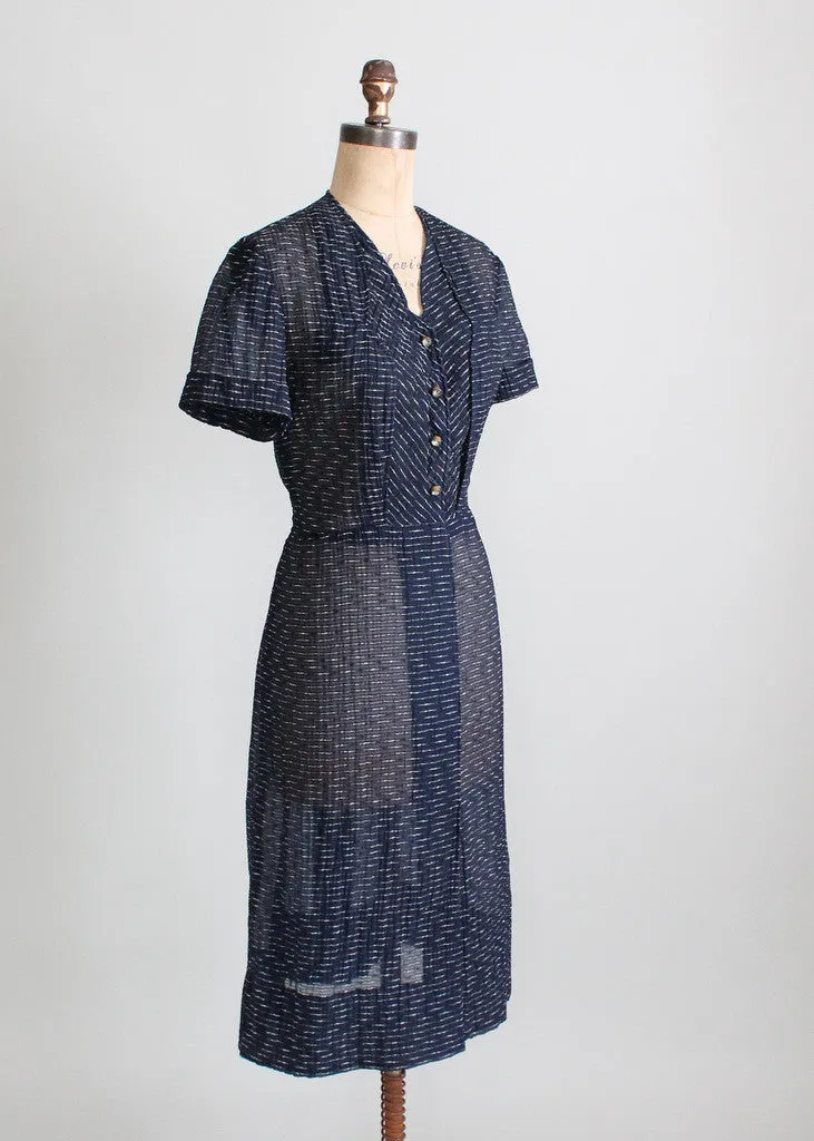 Vintage 1950s Sheer Navy and Gold Shimmer Day Dress