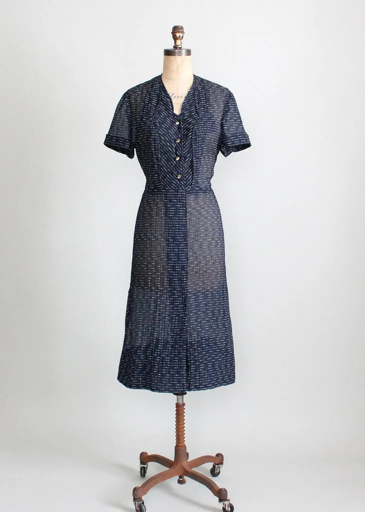 Vintage 1950s Sheer Navy and Gold Shimmer Day Dress