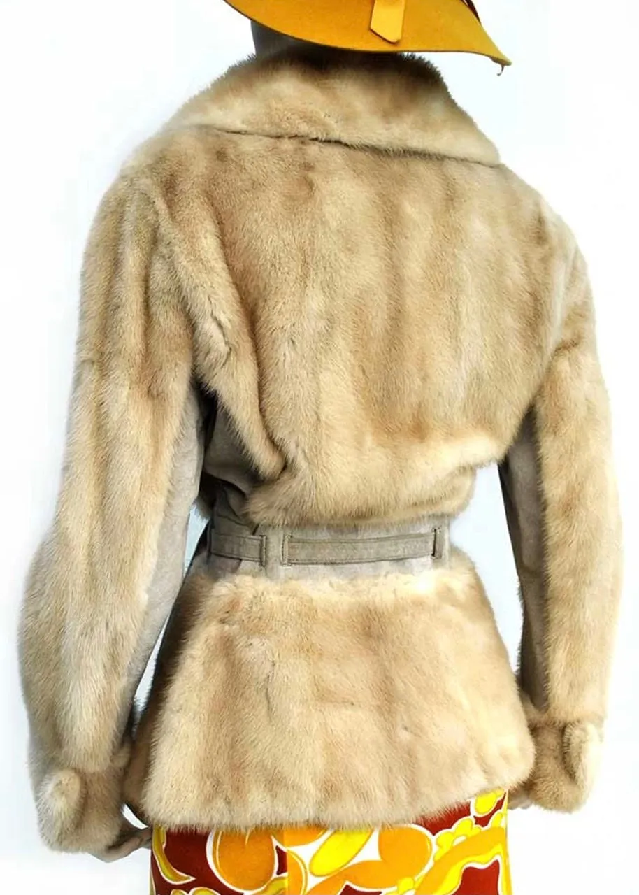 Vintage Funky 70s Honey Blonde Mink and Suede Belted Jacket • Rock Chic