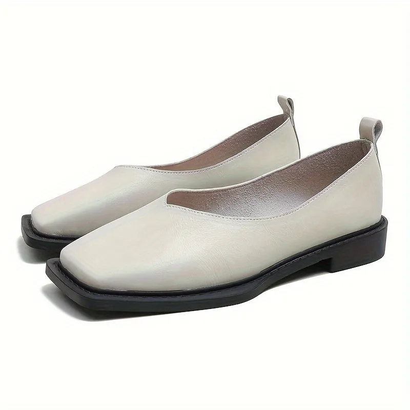 Vintage Square Toe Faux Leather Slip On Shoes - Comfortable, Breathable, and Easy to Wear - Perfect for All-Season Casual Occasions