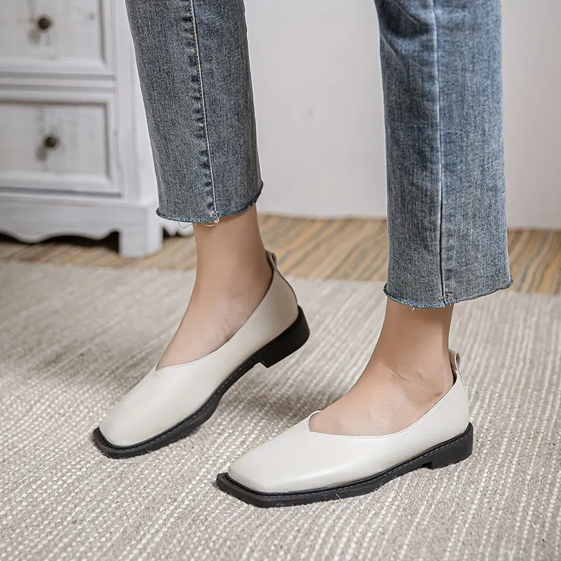 Vintage Square Toe Faux Leather Slip On Shoes - Comfortable, Breathable, and Easy to Wear - Perfect for All-Season Casual Occasions