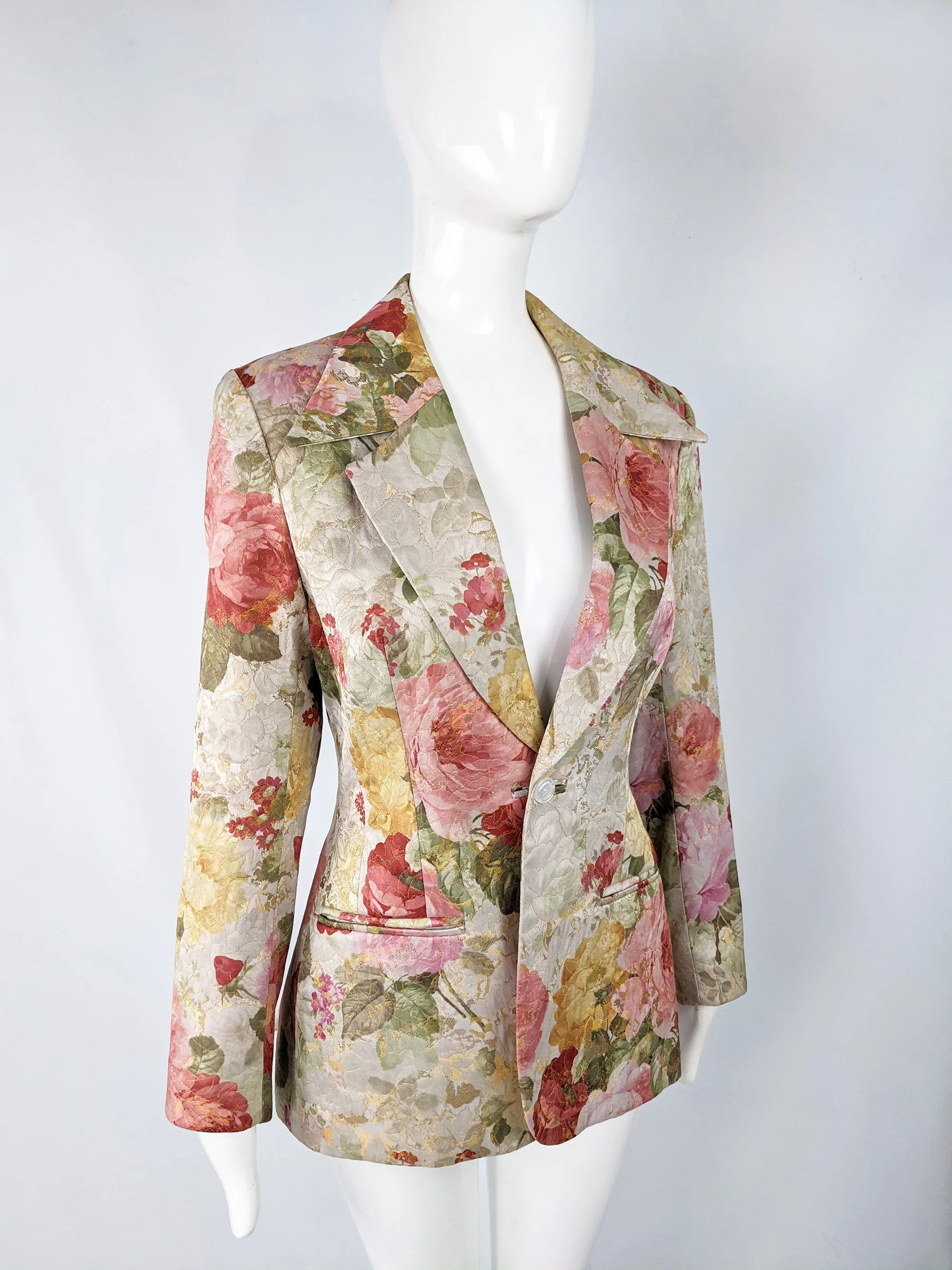 Vintage Womens Floral Peony Jacquard Blazer, 1990s