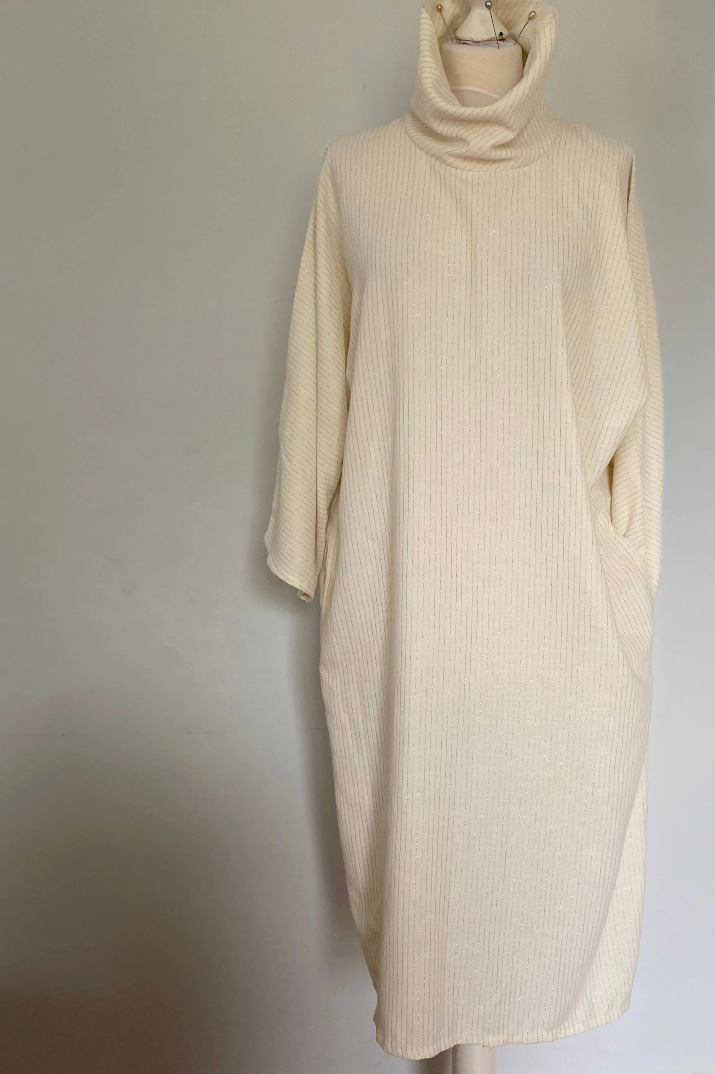 Wallis funnel neck cream and gold eighties dress size medium