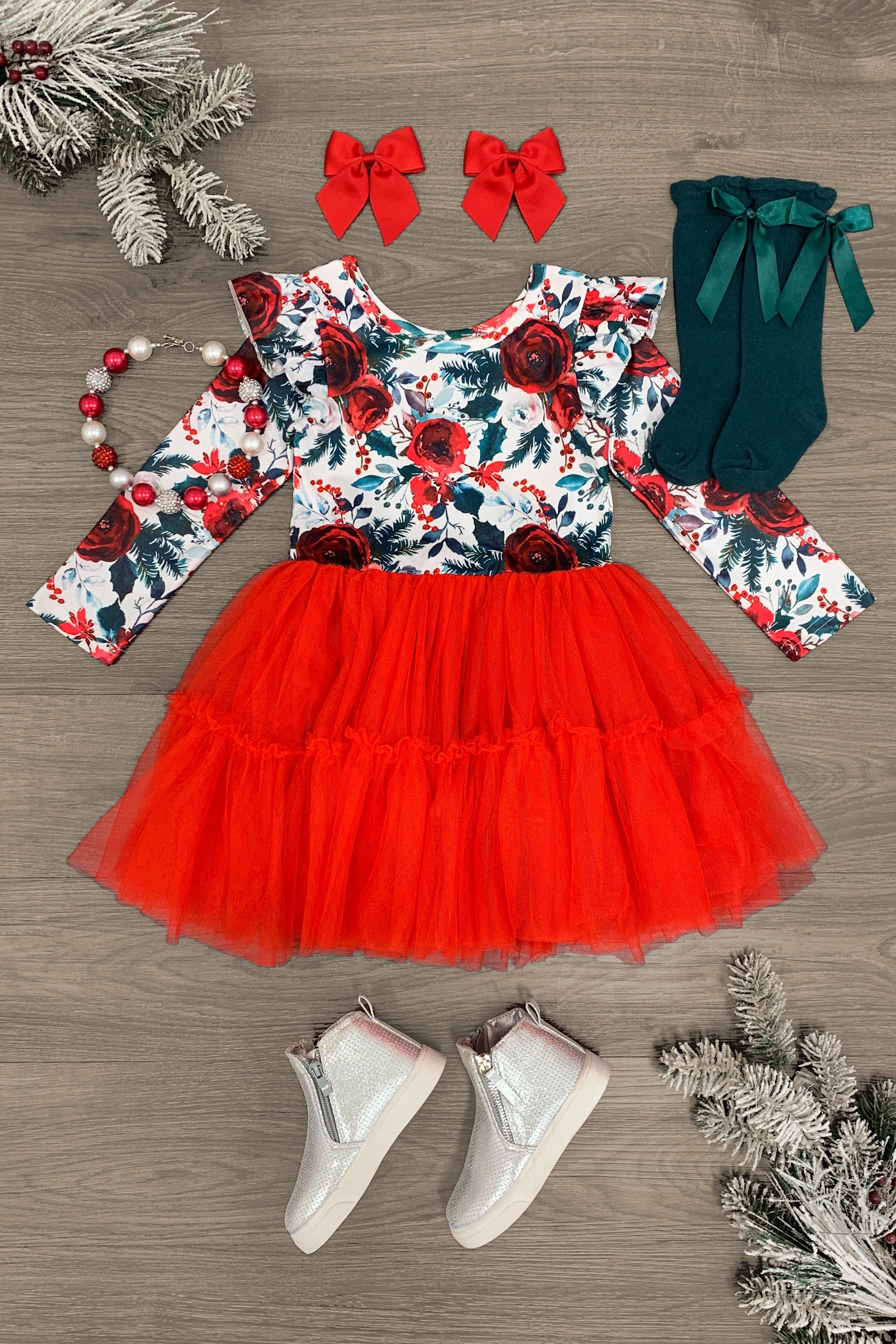 Winter Rose & Berry Tutu Dress