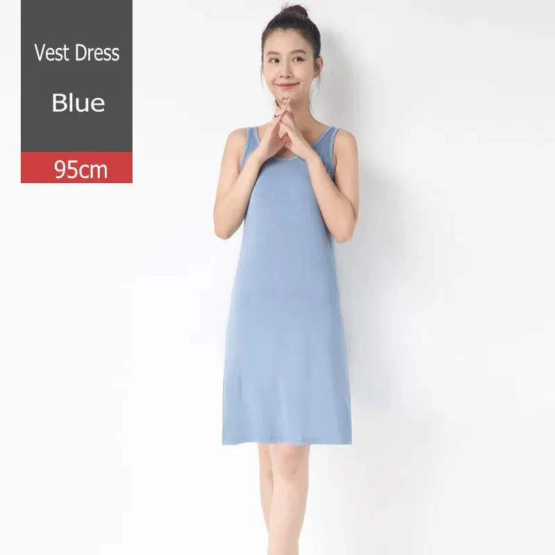 Women Modal Tank Dress Summer sleeveless sundress Casual Loose slip dress 85 to 102cm size M to 2XL