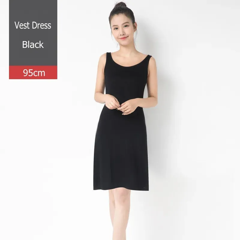 Women Modal Tank Dress Summer sleeveless sundress Casual Loose slip dress 85 to 102cm size M to 2XL