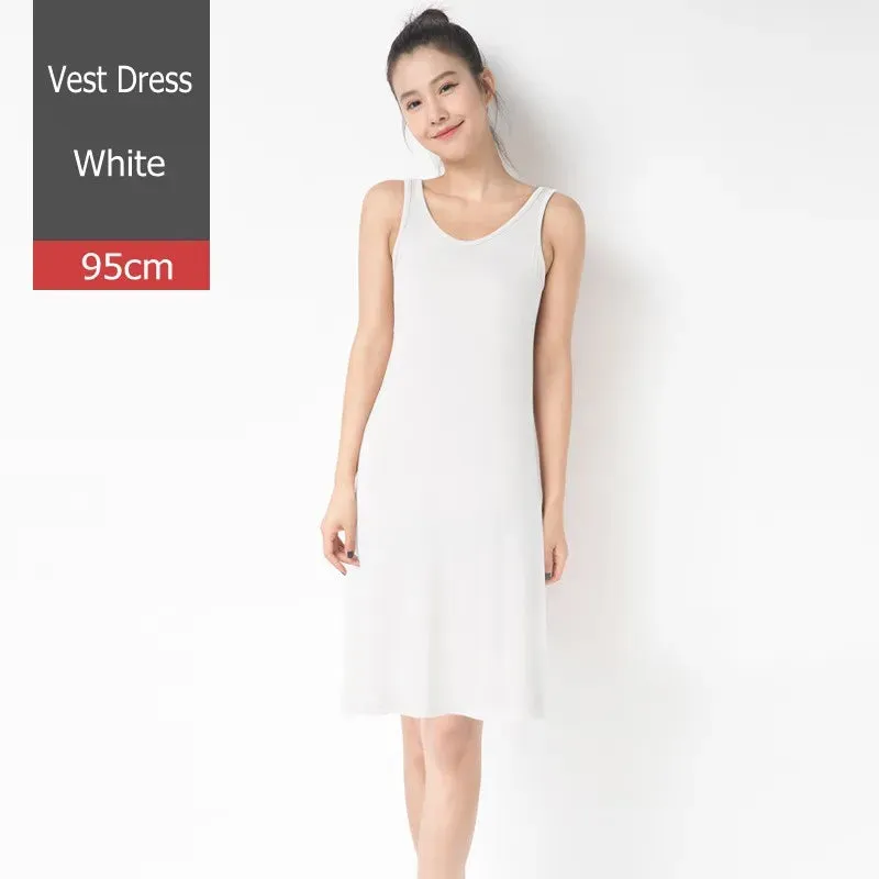 Women Modal Tank Dress Summer sleeveless sundress Casual Loose slip dress 85 to 102cm size M to 2XL