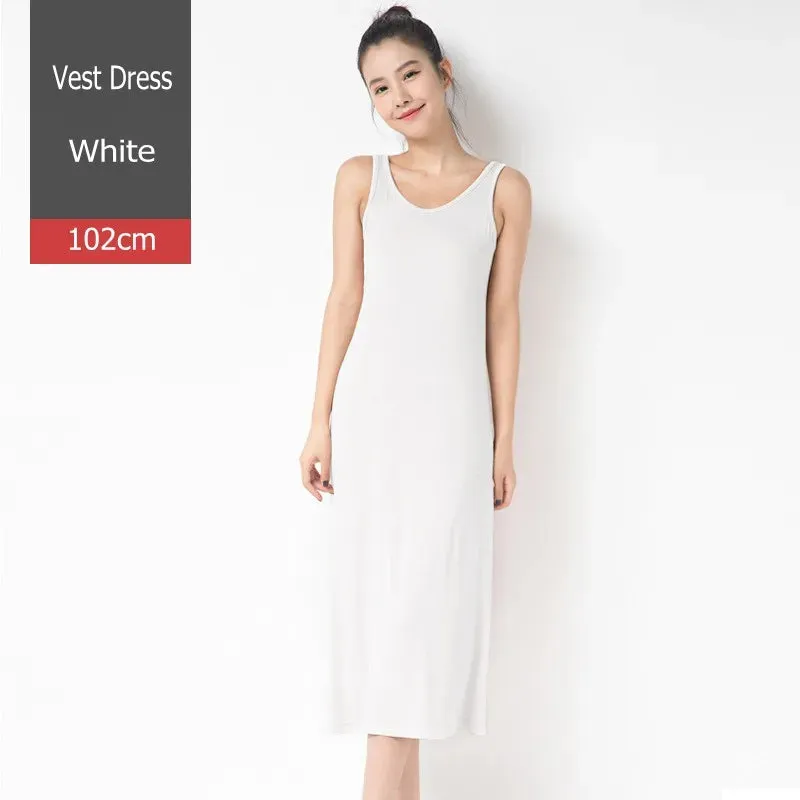 Women Modal Tank Dress Summer sleeveless sundress Casual Loose slip dress 85 to 102cm size M to 2XL