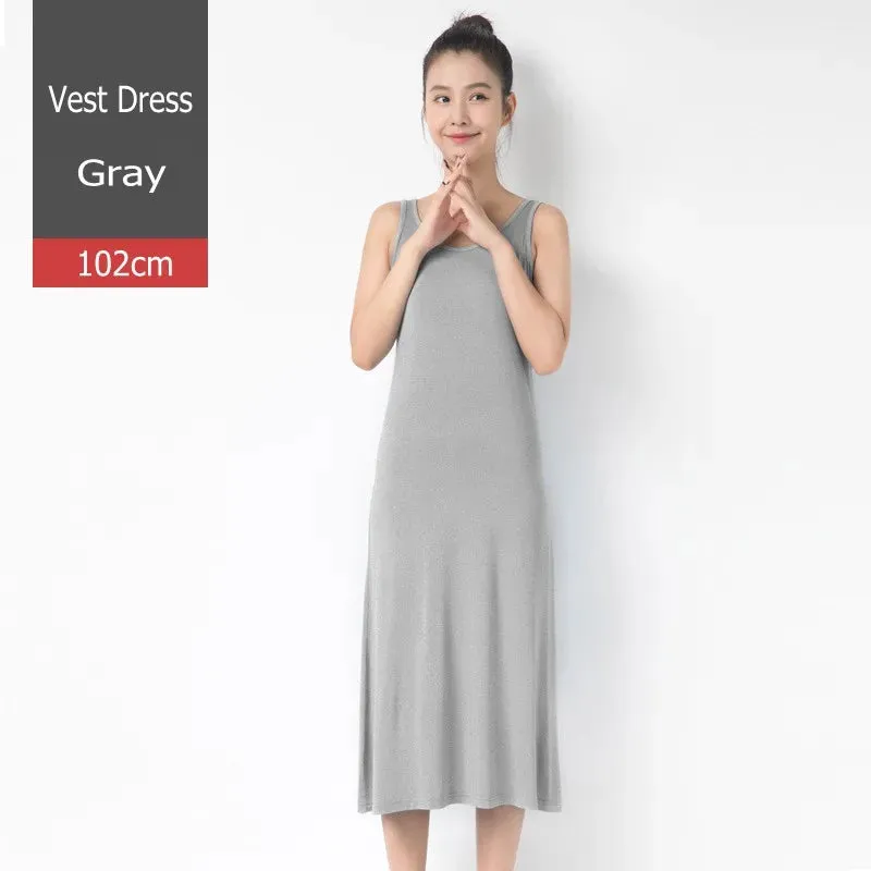 Women Modal Tank Dress Summer sleeveless sundress Casual Loose slip dress 85 to 102cm size M to 2XL