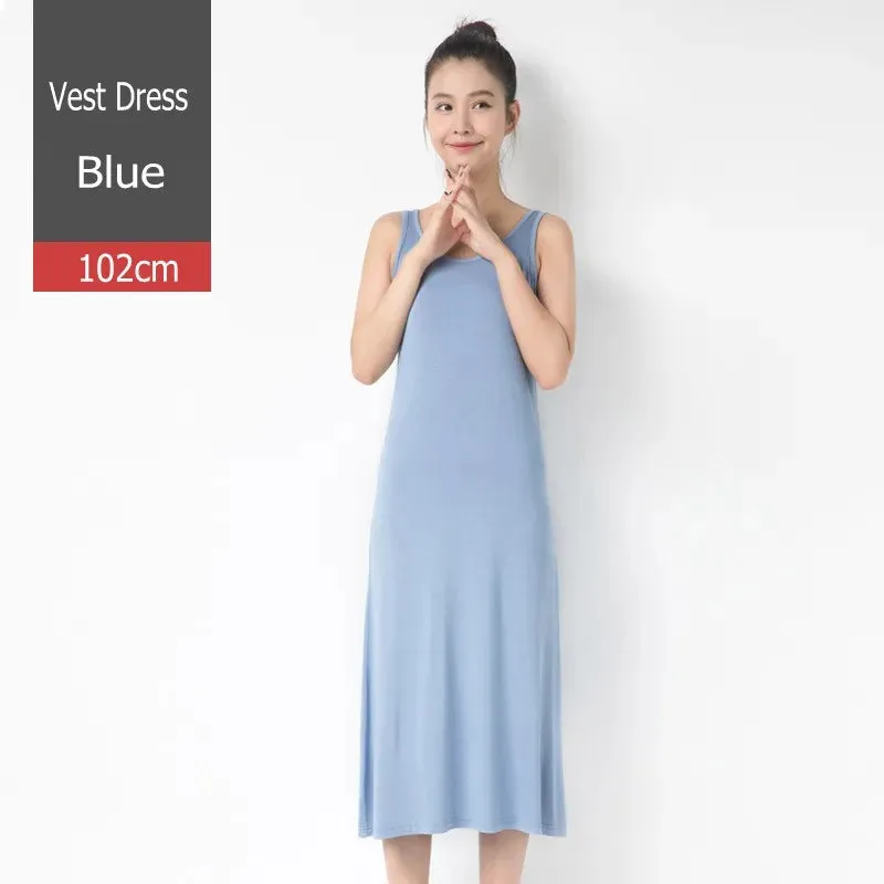 Women Modal Tank Dress Summer sleeveless sundress Casual Loose slip dress 85 to 102cm size M to 2XL