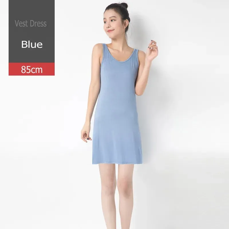 Women Modal Tank Dress Summer sleeveless sundress Casual Loose slip dress 85 to 102cm size M to 2XL