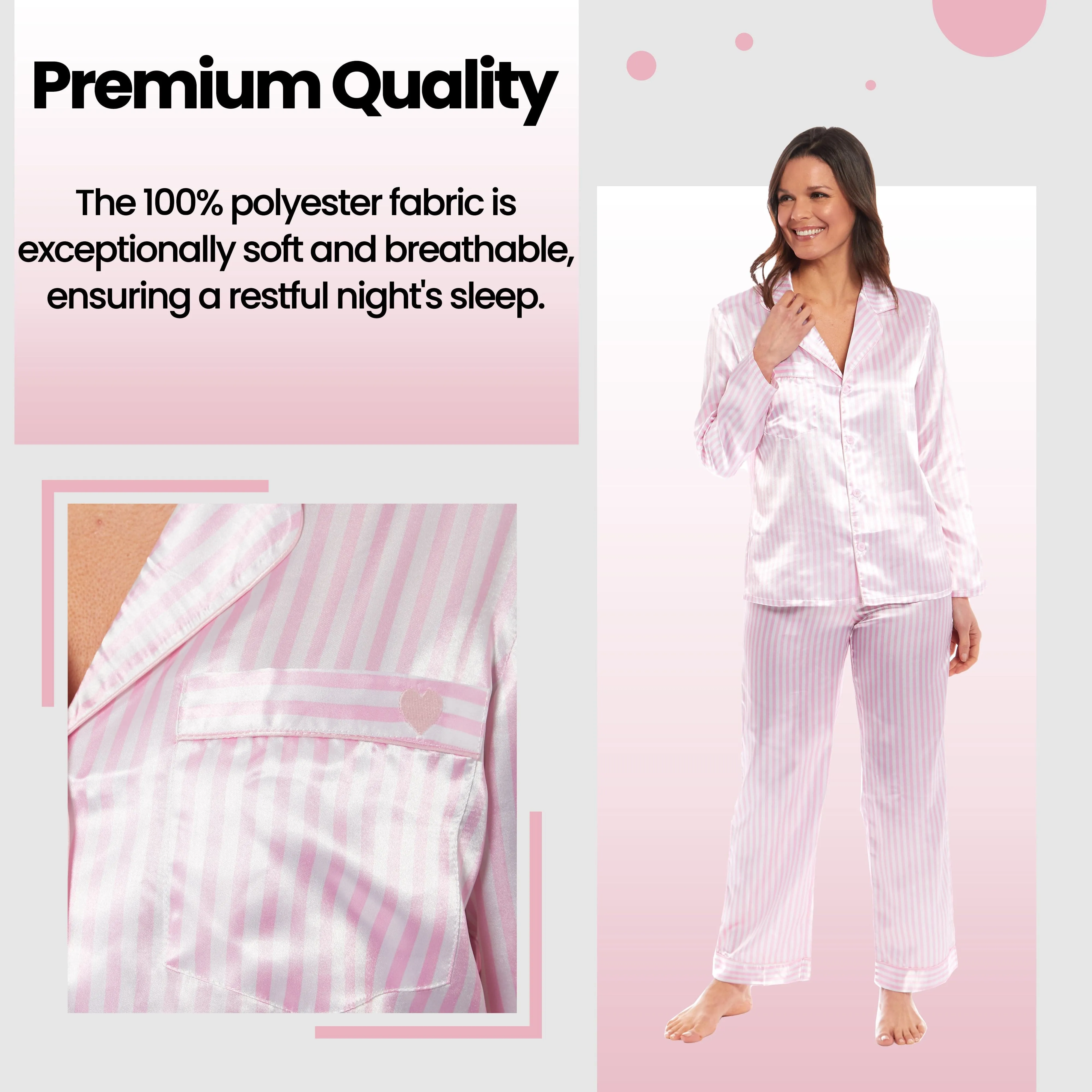 Women's Satin Silk Luxurious Pyjama Set with Dress Shirt Collar and Loose-Fitting Pants in Black Pink Grey by Daisy Dreamer