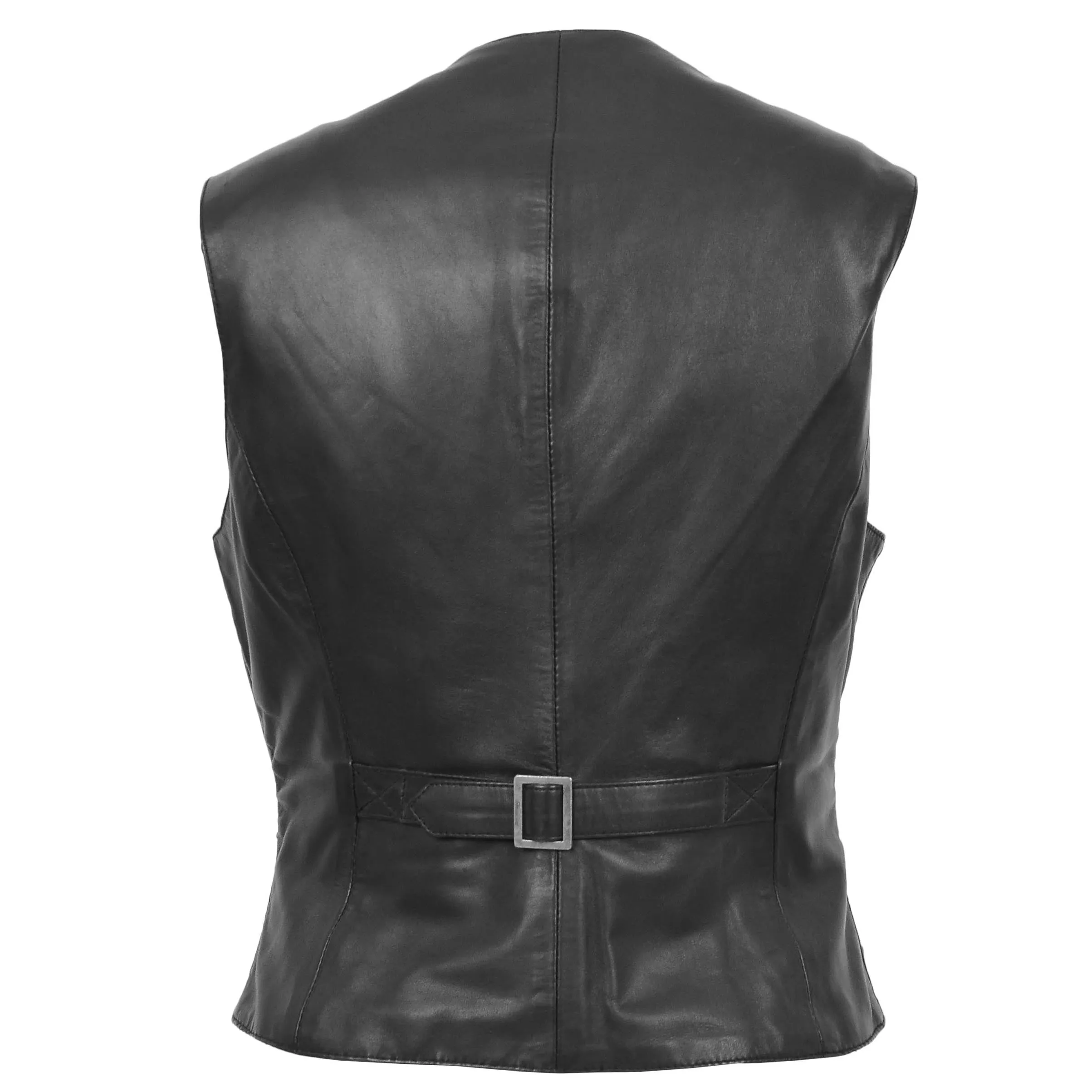 Womens Soft Leather Waistcoat Slim Fit Vest Classic Gilet Katy Black