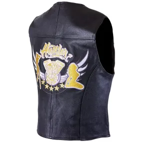 Xelement HSVT 220 Motorcycle Leather Vest For Men - Twin Grils - Premium Genuine Biker Club Gilet