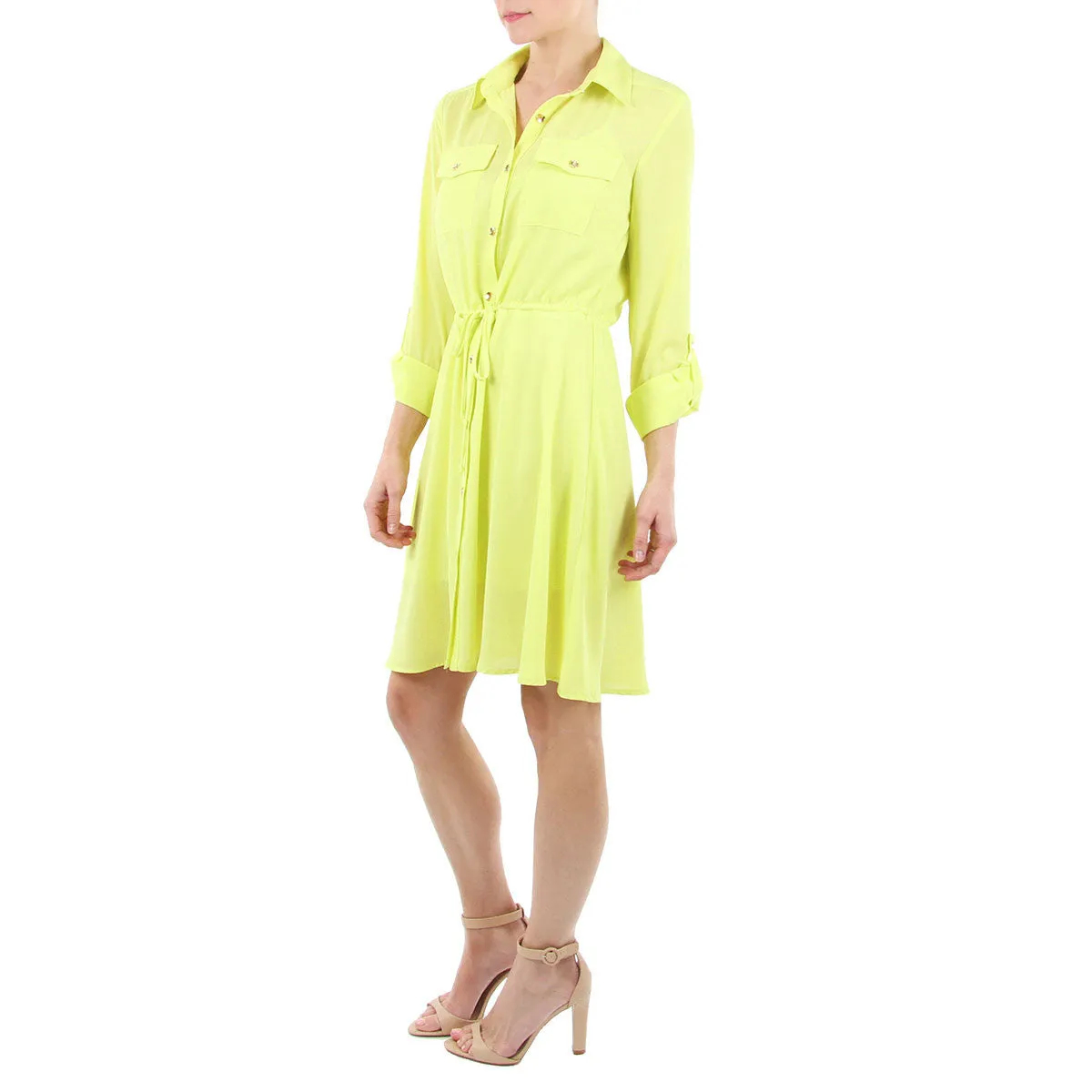 Yellow Drawstring Shirtdress