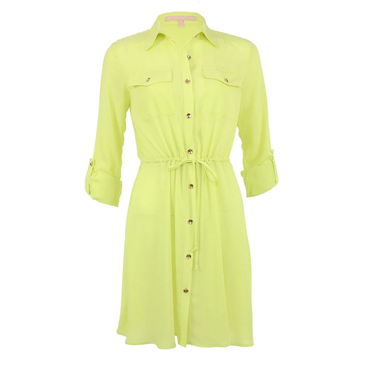 Yellow Drawstring Shirtdress