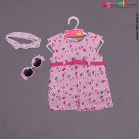 YELLOW DUCK Cotton sleeveless party wear frock for baby girl,front open button model with belt, butterfly print- Pink